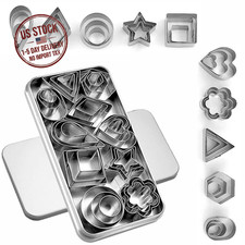 30 Pcs Mini Cookie Cutters Set, 3 Sizes per Shape, Stainless Steel, Storage Box