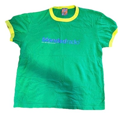 Blonded Radio Men's Green Ringer Graphic Logo Crew Neck T-Shirt Size S