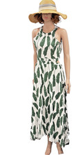 ChicWish Summer Palm Leaf Print Halter Neck Maxi Dress Women's Size Large
