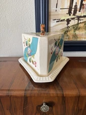 Vintage/Antq Floral Wedge Cheese Dish w/ Lid & Tray – Hand Painted – Cottagecore