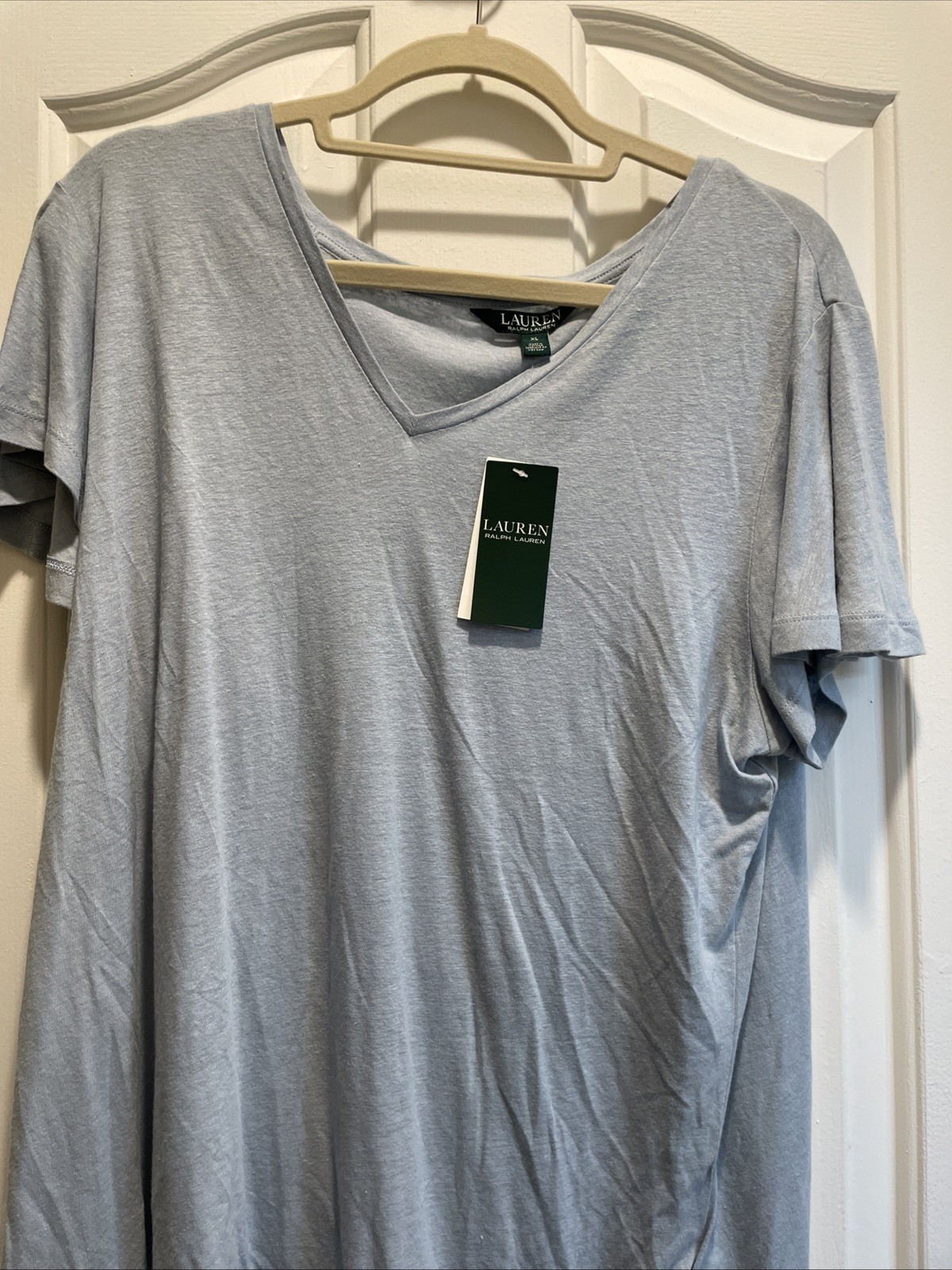 New Polo Ralph Lauren Women's Linen V-Neck Tee T-Shirt Size XL Light Blue new