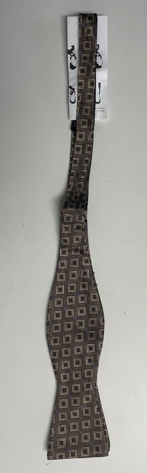 Bow Tie Men Silk Brown Beige Geometric SELF TIE Bowtie - Image 3 of 4