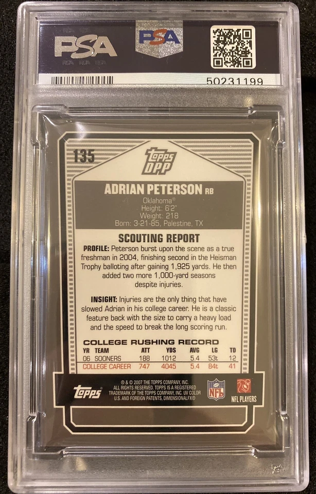 ADRIAN PETERSON 2007 Topps Chrome DPP BLACK RC #125 PSA 10 GEM MINT LOW POP - Image 2 of 3