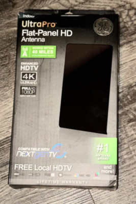 GE ~ Pro Flat Panel Full 4K Ultra Hd 1080p Indoor Antenna  Black Slim Design