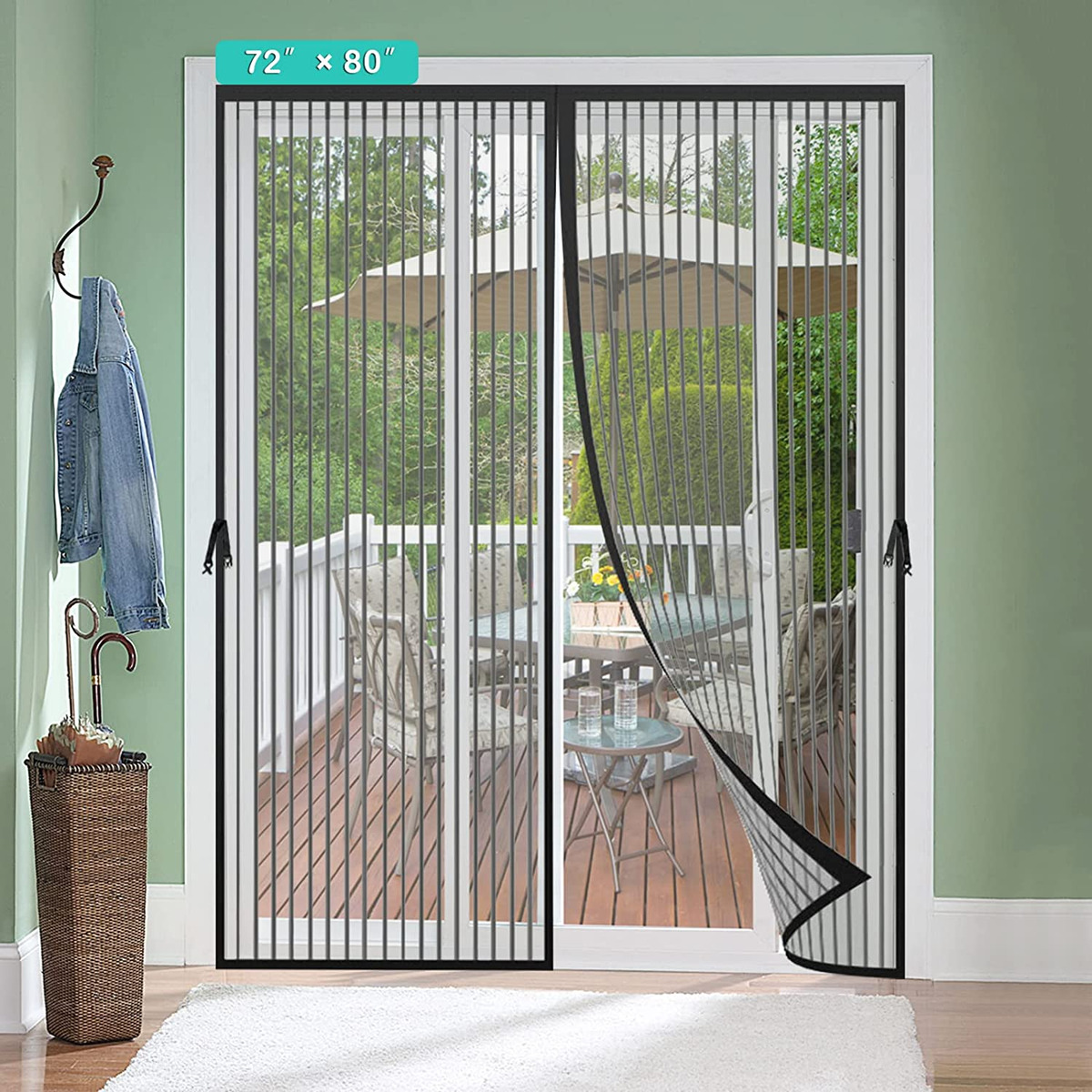 Magnetic Screen Door for 72 x 80 Inch French Door, Screen Itself Size: 74  x 81, Glass Sliding Door Heavy Duty Screen Door Mesh Curtain Keeps Bugs  Out for Patio, Sliding Or