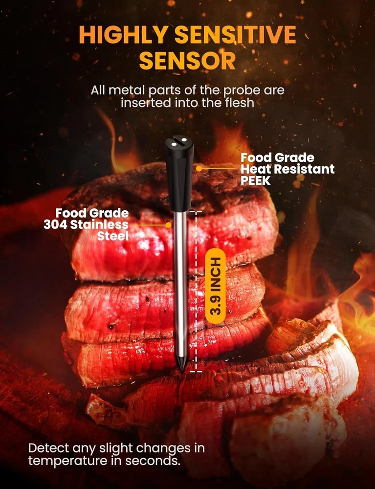 Wireless Meat Thermometer with 493FT Long Range Instant Read Digital APP Control