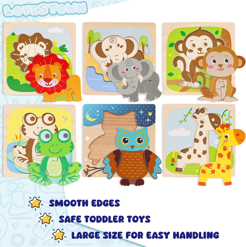 Montessori Wooden Puzzles for Toddlers Kids Educational Animal Jigsaw Toys Presc - Picture 3 of 14