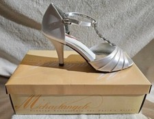 David's Bridal Womens Tia Dyeable Crystal Adjustable T-Strap Heels White Size 7m