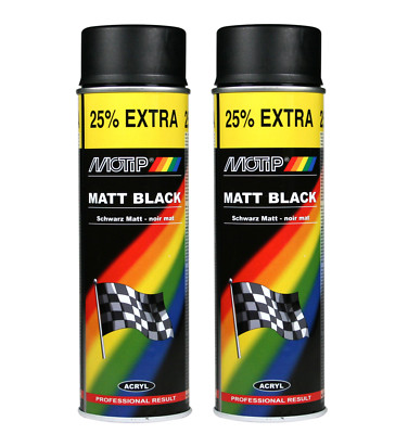 Matt Schwarz Motip Acryl Autolack Sprühlack Beschichtung Metall 500ml Felgenlack x2