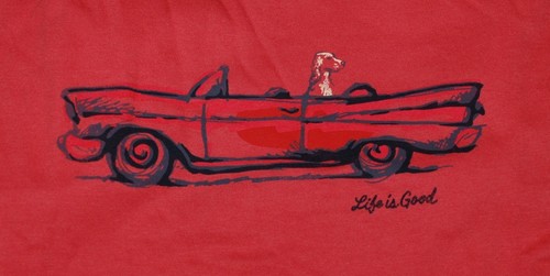 NWT Men's Life is Good Cruisin' Dog Convertible Red SS Crusher Tee - Picture 2 of 4