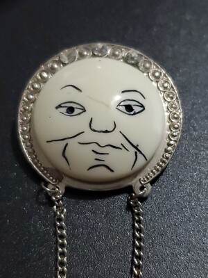UNSIGNED Butler Wilson Vintage Silver Tone Resin Man In The Moon Pin  BROOCH