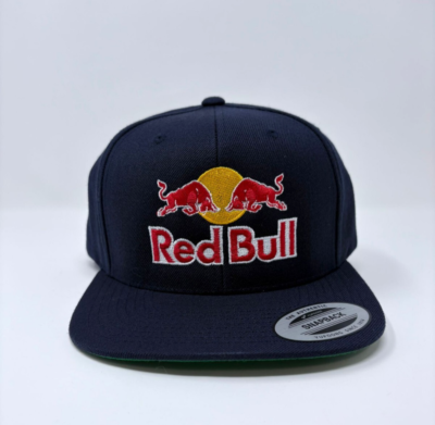 Red Bull Flat Bill Snapback Cap Yupoong Vtg Retro Navy Blue