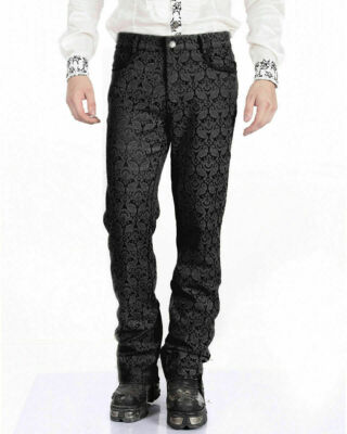 Latest Mens Fashion Trousers Pants Black Brocade Gothic Steampunk VTG Aristocrat