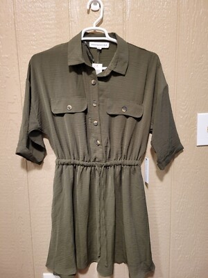 emma and michelle dress Medium Olive Green 3/4 Sleeve Button Closure | eBay