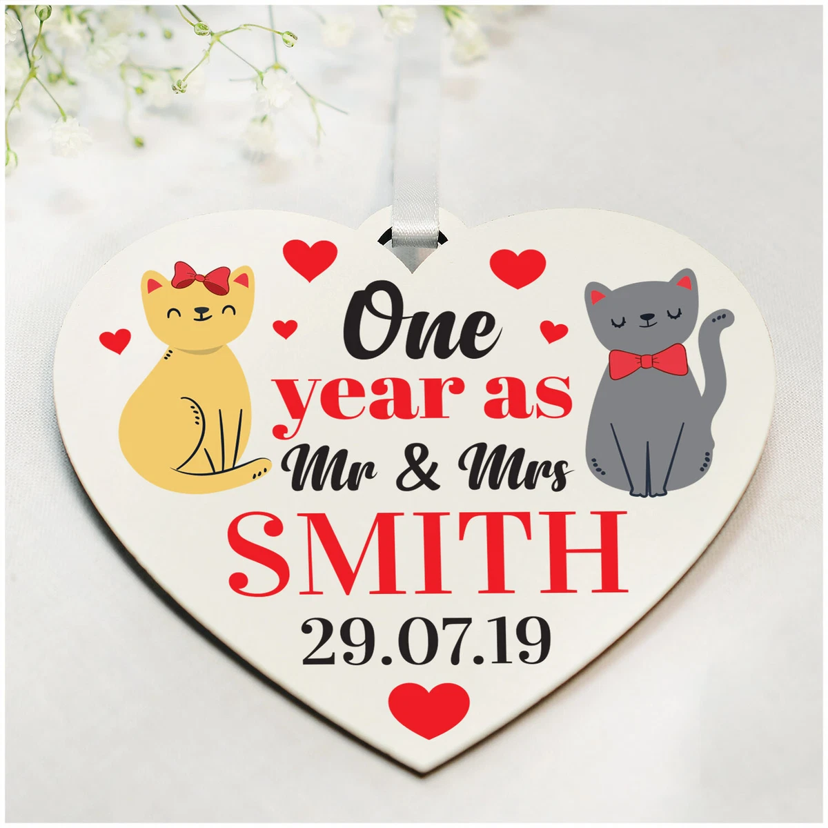 Personalised 1st Wedding Anniversary Gifts Couples Mr & Mrs Wooden Heart  Plaque | eBay