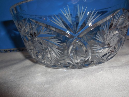 Vintage Lead Crystal Cut Pinwheel & Fan 7" Flat Bottom Bowl - Picture 4 of 5
