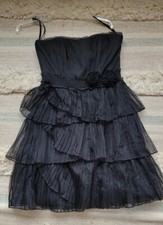 Black Cocktail Dress White House Black Market Ruffle Tulle Sleeveless Size 4