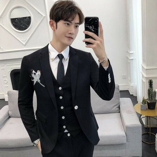 Men Coats Suit One Button Embroidery 