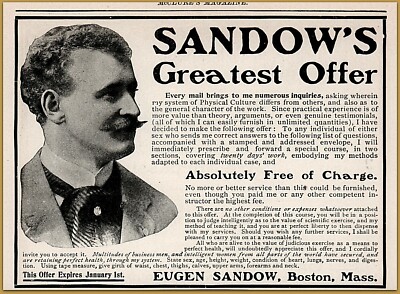 1902 a Eugen Sandow Strong Man Physical Culture Greatest Offer Print Ad