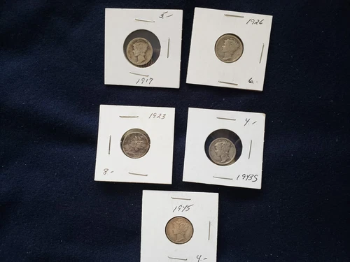 (5) Mercury Head Silver Dime 10 Ten Cent Good to AU 1917 - 1945