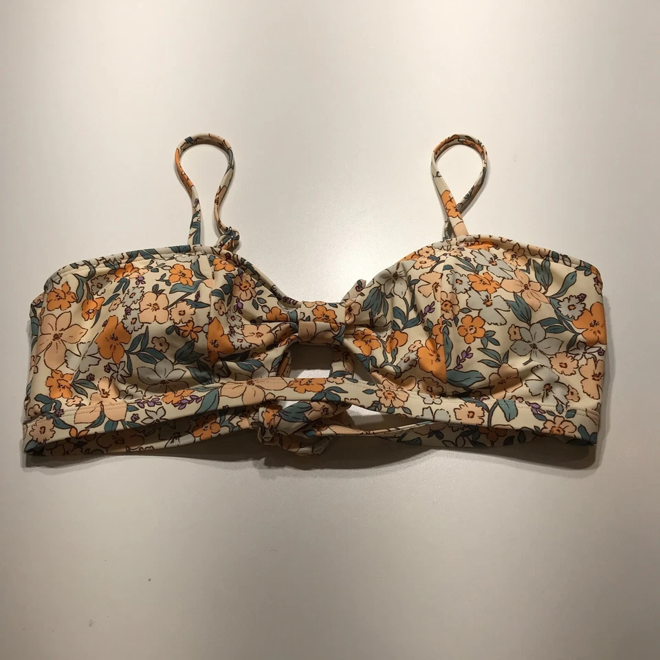 Top de bikini Cupshe para mujer talla grande NUEVO amarillo melocotón floral boho bandeau forrado Foto 2 de 4