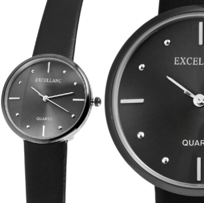 Damenuhr Armbanduhr Schwarz Black elegant edel Kunstleder 190/188 Excellanc