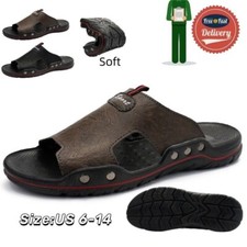 Men's Leather Slides Open Toe Outdoor Slippers Summer Fisherman Slip On Sandals