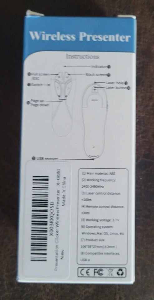 Wireless Presenter w/Laser Button Plug & Play USB-A 30M Remote Control - Image 2 of 4