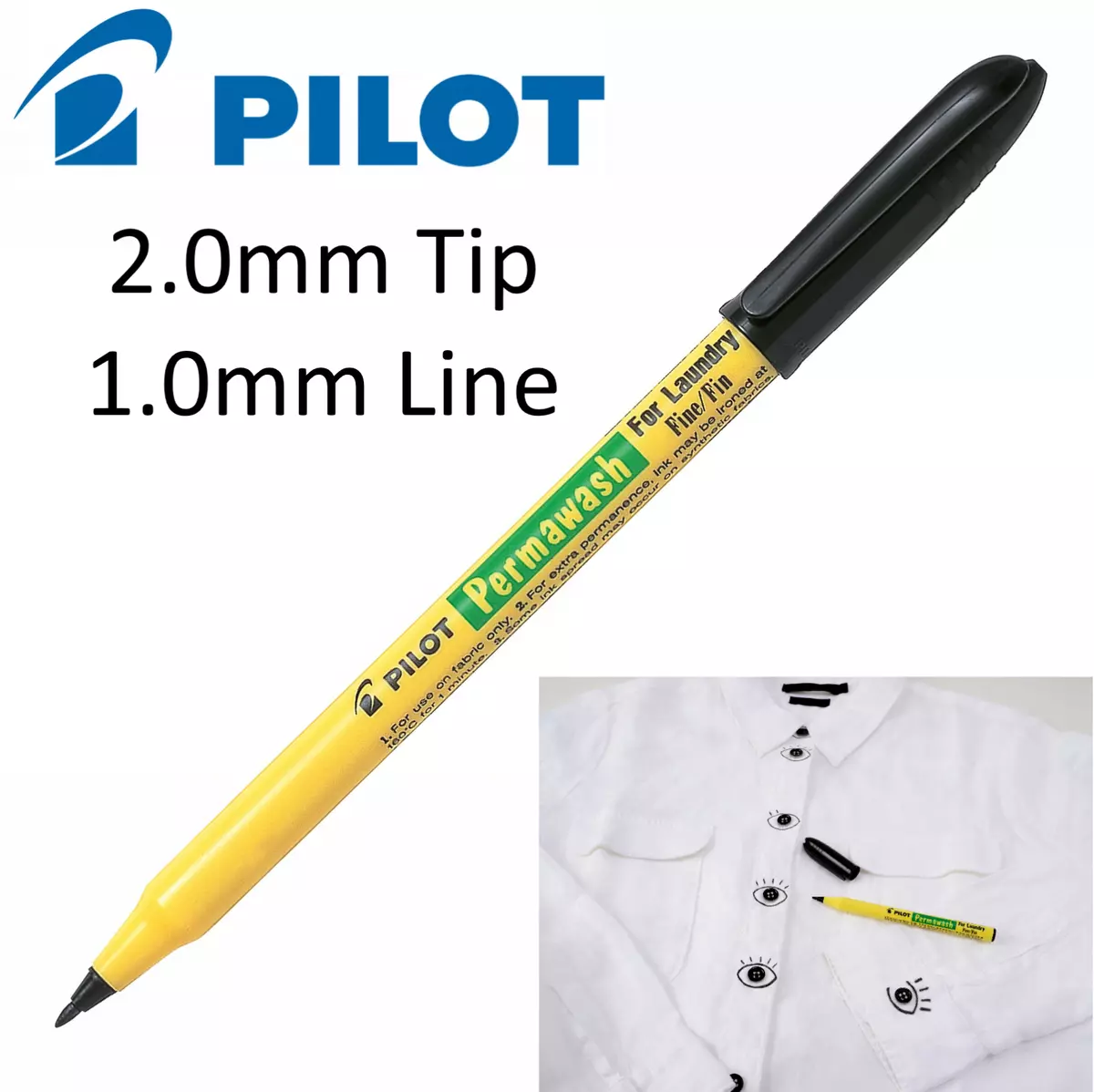 Pilot Permawash Laundry Marker Pen Fabric Permanent 2.00mm Black Ink