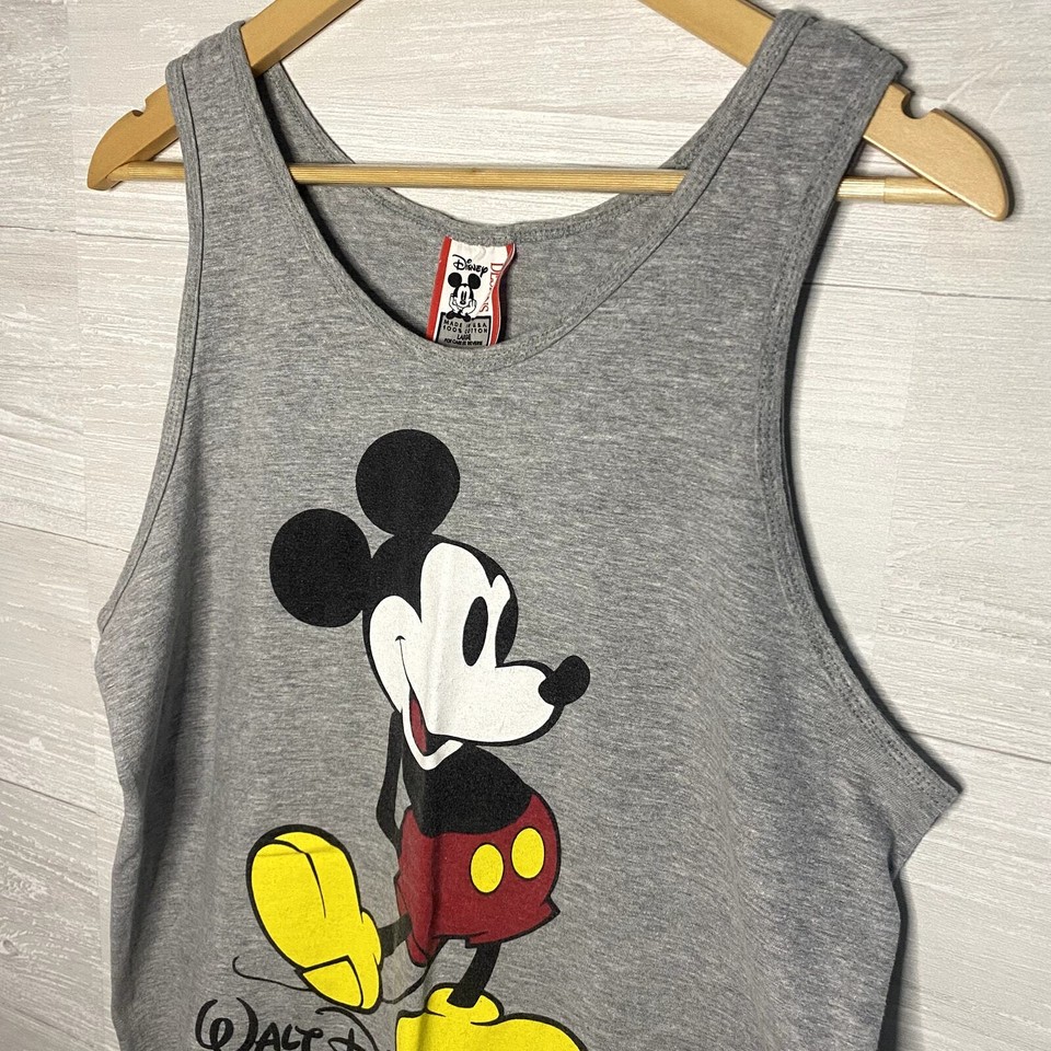 DISNEY World VINTAGE 90s Mickey Mouse Gray Cotton USA Made Tank Top