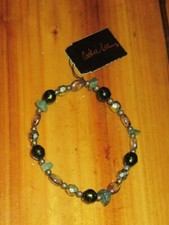 new COOKIE LEE metal bead stretch strand bracelet black green gold tone colorful