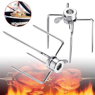 2 Stück Edelstahl Drehspieß BBQ Spieß Gabel Holzkohlegrill Grillwerkzeug