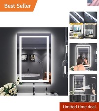 Stylish 24"x36" LED Lighted Bathroom Mirror Anti-Fog with 3 Color Temperatures
