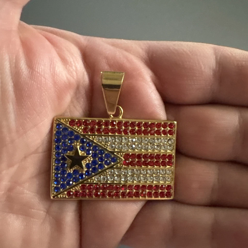 Colgante Bandera Puerto Rico Chapado en Oro Acero Inoxidable 24 Pulgadas Cadena Collar Regalo Foto 4 de 4