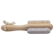 2-In-1 Wooden Handle Foot Brush with Pumice Stone Exfoliating Foot Scrubber