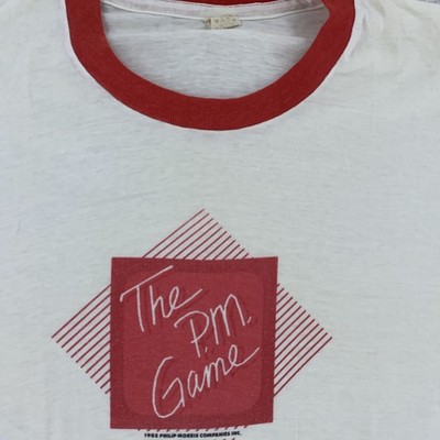 Vintage Philip Morris Cigarettes Shirt Medium Ringer The PM Game Promo 80s Tee