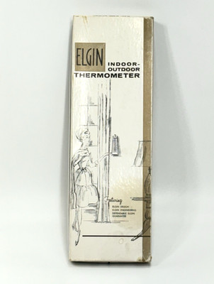 Vintage Elgin Indoor Outdoor Thermometer E955 Capillary Tube 9'' Orig Box-Tested