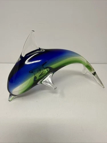 Vtg Handblown Glass Dolphin Murano 8” Figurine