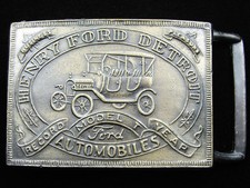RF15122 VINTAGE 1970s HENRY FORD DETROIT AUTOMOBILES ADVERTISEMENT BELT BUCKLE