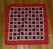 Vintage Glentex Red White Black Geometric 100 Silk Square Scarf 20" USA