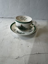 Spode Christmas Tree Ceramic Tea Cup Saucer Set 6 Oz.  