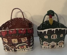 VINTAGE Holiday House Baskets. Hand Painted Gorgeous Christmas House Of Lloyd