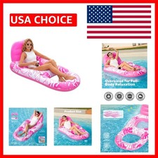 Elegant Pink Tropical Inflatable Pool Lounger with Cup Holders Foot Rest