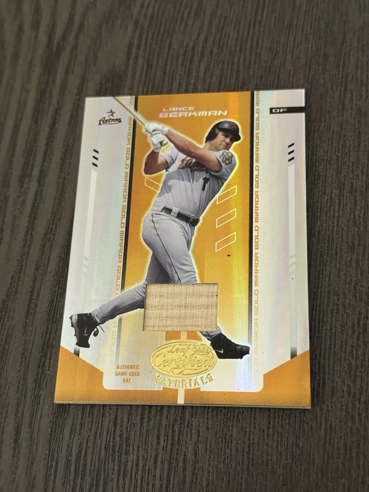 Espejo reliquia de murciélago dorado materiales certificados hoja 2004/25 #120 Lance Berkman Foto 3 de 4