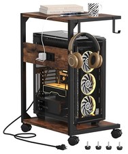 2 Tier Computer Tower Stand with Charging Station, 11.8" D x 16.5" Rustic Brown