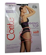 Conte STYLE 40 DEN Tights SLIMMING TOP ELEGANT LACE Black (Nero) Sz 3/M