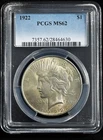 1922 $1 Peace Dollar PCGS MS62, Toning, 90% Silver  (Ref. 4630)