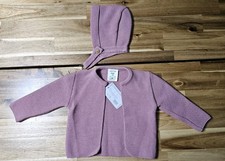 COTTON-BEB  Baby Girl 2-Piece Knit Outfit 3M Pink Dralon Sweater  Bonnet NWT