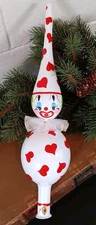 Very RARE Vintage De Carlini Blown Glass Tree Topper  Clown Colors Hearts Italy