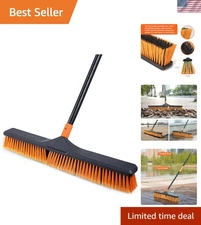 Ergonomic 24" Push Broom with Stiff Bristles and 65" Long Adjustable Handle